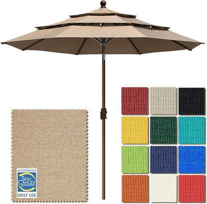 EliteShade USA 10-Year-Non-Fading 9ft 3-Tier Market Patio Umbrella, Commercial Grade Outdoor Table Umbrella with Crank Open, Windproof & UPF 50+ UV Protection, Heavy Duty Ventilation for Garden, Deck, Pool, Backyard, Beach & Bistro, Heather Beige