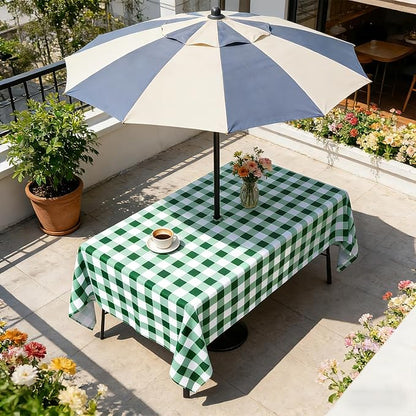 Poise3EHome Rectangle Outdoor Tablecloth with Umbrella Hole and Zipper,Green and White Gingham 104x60 Inch,SpillProof Washable Table Cloth for Spring Summer Patio Garden Poolside Picnic Camping BBQS
