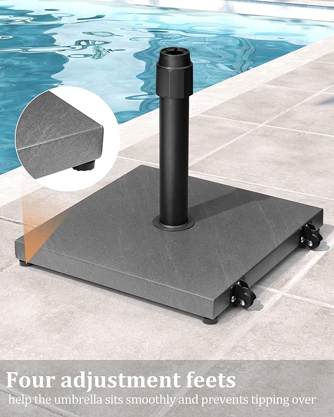 45lbs Patio Umbrella Base with Wheels - Heavy Duty Outdoor Patio Market Umbrella Stand for Deck with Rollers, Poolside, Balcony, Wind-Resistant Design, Grey