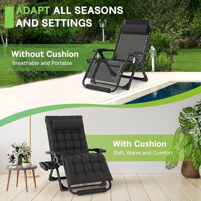 ZENPETIO Oversized Zero Gravity Chair, 33In XXL 500LBS with Cushion | Anti Gravity Recliner Lounge Chair with Aluminum Alloy Lock & Footrest, 90-170° Adjustable, for Lawn Patio Indoor Outdoor