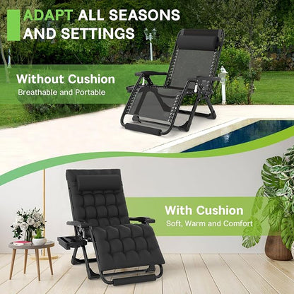 ZENPETIO Oversized Zero Gravity Chair, 33In XXL 500LBS with Cushion | Anti Gravity Recliner Lounge Chair with Aluminum Alloy Lock & Footrest, 90-170° Adjustable, for Lawn Patio Indoor Outdoor