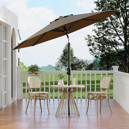 Garvee 9 ft Patio Umbrella - 8 Sturdy Ribs Outdoor Table Umbrella with Crank Lift & Push Button Tilt - Market Umbrella for Pool, Deck, Yard, Garden - Taupe