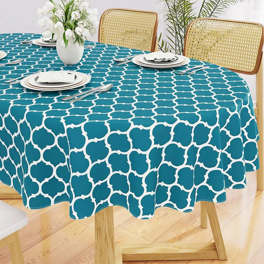 Smiry Oval Table Cloth, Waterproof Vinyl Tablecloths with Flannel Backing for Oval Tables, Wipeable Spillproof Plastic Tablecloth for Dining, Camping, Indoor and Outdoor (60"x102", Teal)