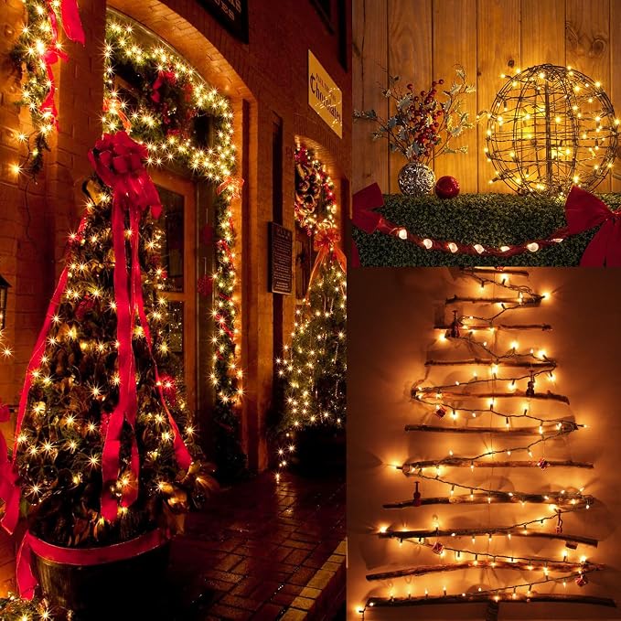 BrizLabs Clear Christmas Lights, 50 Count Warm White Incandescent Lights | Linkable; UL Certified; Outdoor White Christmas Lights Mini Light Set Green Wire Indoor Outside Xmas Tree Holiday Party Decor