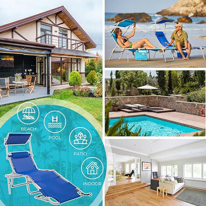 #WEJOY Tanning Chair with Face Hole & Canopy & Side Table, 5 Positions Adjustable Sunbathing Lounge Chair Facedown Chaise Lounge with Pillow Quick Dry for Beach Pool Outdoor Camping Patio,Darkblue