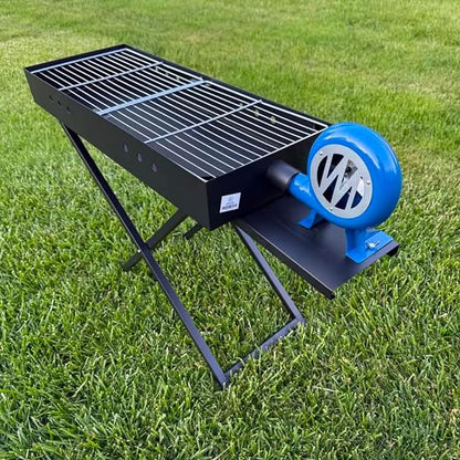Heavy Duty Charcoal BBQ Grill with Fan & Lid – Portable Outdoor Barbecue Grill, Folding Stand, Metal Charcoal Grill for Camping, Backyard, Picnic (Large)