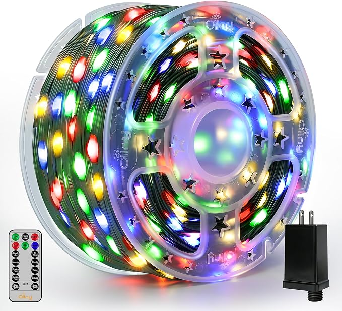 Ollny Christmas Lights 1000 LED 330 FT, IP67 Waterproof Plug in Christmas Tree Lights with Remote, 8 Modes, 3 Timers, Dimmable, House Xmas Indoor Decorations Outdoor Christmas Lights (Multicolored)