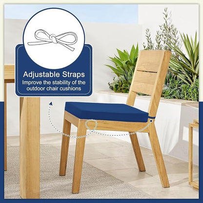 Cozyide Outdoor Chair Cushions, Waterproof Patio Seat Cushions with Adjustable Straps, Square Corner Patio Chair Cushions for Garden, Royal Blue, 18.5x16x3 Inch (Pack of 4)
