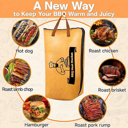 BBQ Blanket for Resting Meat, Reusable Smoker Meat Resting Blanket,Smoker Grilling Brisket Meat Insulated Resting Bag with Wide Mouth for Large Brisket/Turkey(BBQ Blanket 21in)