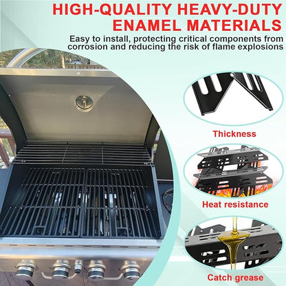 4 Packs Heat Plate for Captiva Designs/G41 Pro/ Sophia & William 4-Burner Propane Gas BBQ Grill with Side Burner, Heat Shields Replacement Parts for Electactic 3-Burner, Porcelain Steel 14.17''L