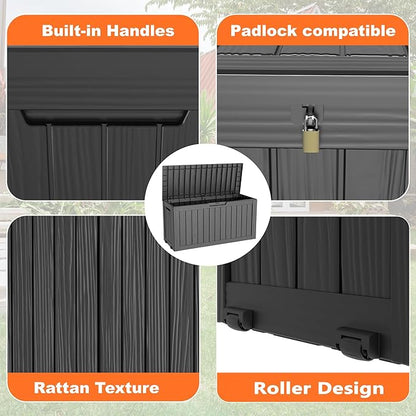 90 Gallon Outdoor Storage Box, Resin Deck Boxes Waterproof, Indoor Outdoor Bin for Package Delivery, Patio Cushions, Gardening Tools, Lockable, UV Resistant