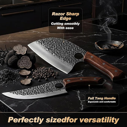Viking Knife, Butcher Knife Set Hand Forged Boning Knives, Japanese Serbian Chef knives Kitchen Chopping for Meat Cutting Chefs Cleaver Camping Cooking, BBQ, Gifts for Men