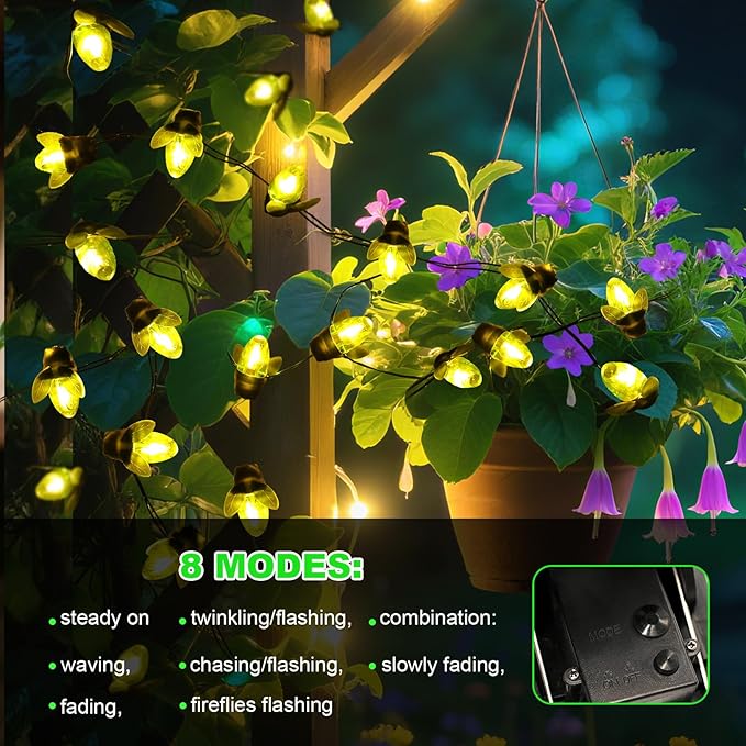 ANGMLN Solar Firefly Lights, 30 LED Solar Fireflies Fairy String Lights Outdoor Decor 19.6FT Solar Powered String Lights Waterproof for Garden Patio Home Wedding Party Spring