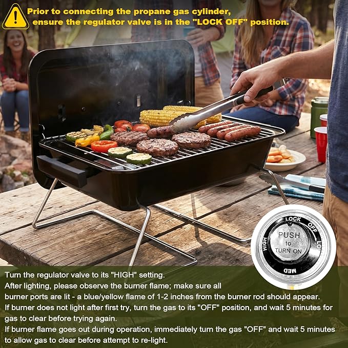 BESTFIRE Portable Propane Gas Grill with New 2-in-1 Valve - Compatible with Large Tank & Small Cylinder, Gas Grill with Foldable Legs & Adjustable Regulator,Heavy Duty, Perfect for Outdoor Camping