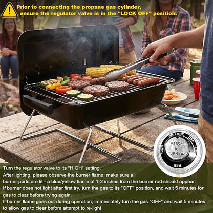 BESTFIRE Portable Propane Gas Grill with New 2-in-1 Valve - Compatible with Large Tank & Small Cylinder, Gas Grill with Foldable Legs & Adjustable Regulator,Heavy Duty, Perfect for Outdoor Camping