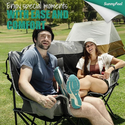 SUNNYFEEL Double Camping Chair Oversized Loveseat for Adults | 600LBS Heavy Duty Padded Camping Couch with Cup Holder, Storage Pockets & Carry Bag for Patio RV/ Lawn/ Backyard