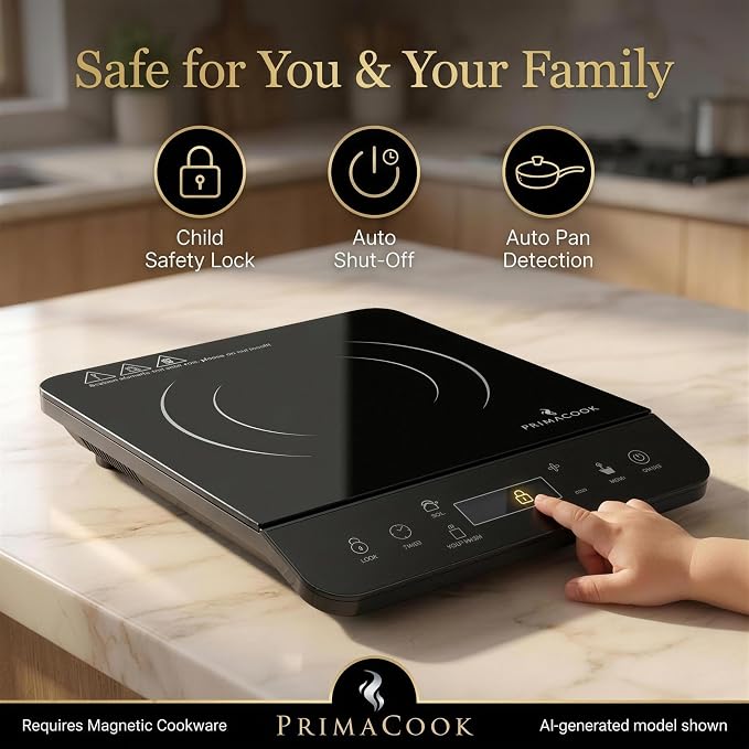1800W Portable Induction Cooktop Burner – 20 Temperature Settings, 18 Power Levels, 10-Hour Timer – Countertop Electric Hot Plate for RV, Canning, Dorm, Kitchen – Child Safety Lock (Black) | 1800W, 20 Temp Settings, 18 Power Levels, 10-Hr Timer, Cannin...
