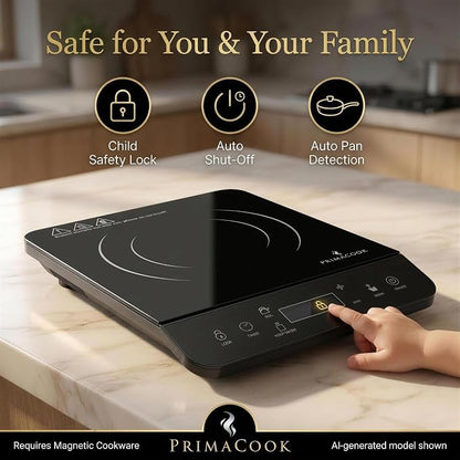 1800W Portable Induction Cooktop Burner – 20 Temperature Settings, 18 Power Levels, 10-Hour Timer – Countertop Electric Hot Plate for RV, Canning, Dorm, Kitchen – Child Safety Lock (Black) | 1800W, 20 Temp Settings, 18 Power Levels, 10-Hr Timer, Cannin...