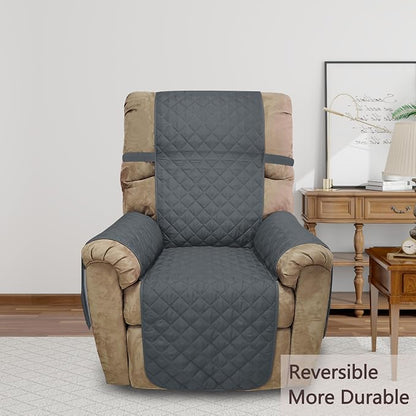 Reversible Chair Covers for Recliner Oversized, Dark Blue | Recliner Oversized Covers for Living Room with Elastic Straps, Water Repellent, Chair Protectors Covers for Dogs