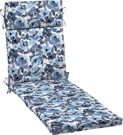 Arden Outdoor Chaise Cushion, 21 in x 72 in, Weather-Proof, Rain-Proof, Fade Resistant Patio Cushion for Chaise Lounger Blue Garden Floral
