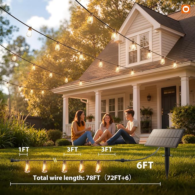 addlon 72FT Solar String Lights Waterproof with Remote & USB, Patio Lights Solar Powered with LED Shatterproof Bulbs Dimmable for Backyard