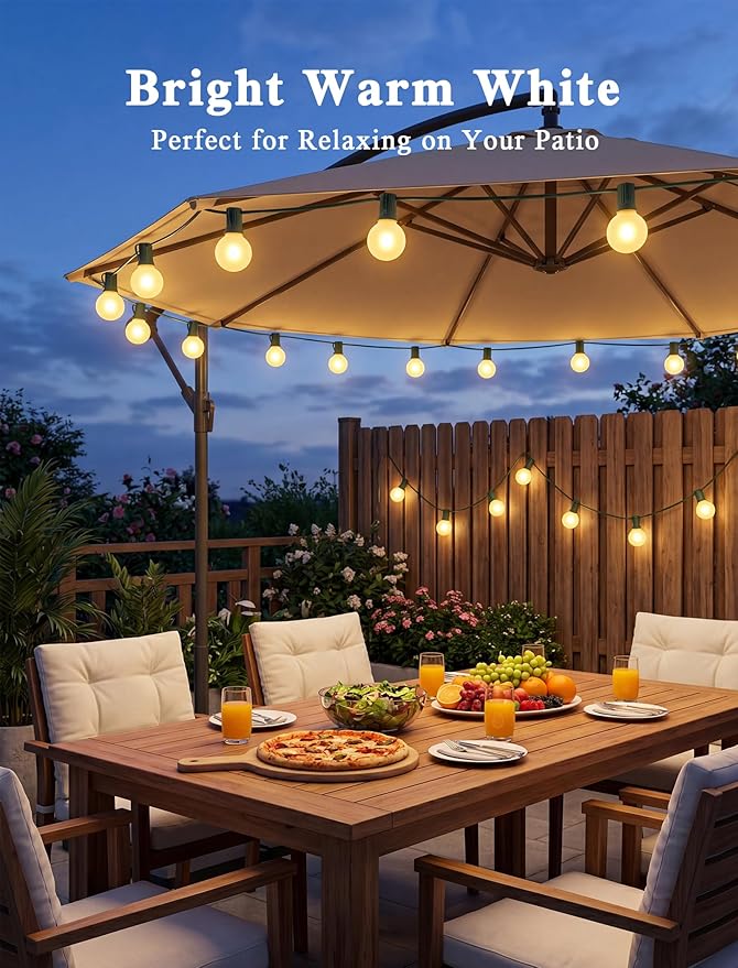 Abeja G40 Outdoor String Light, 25FT Frosted White Christmas String Lights with 27 Frosted White Bulbs, G40 Globe Patio String Lights for Backyard Porch Balcony Party Wedding Umbrella-5W Green Wire
