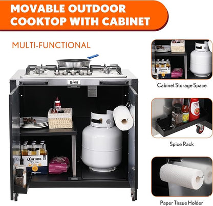 Feasto Outdoor Kitchen,Modular Outdoor Kitchen Island with Storage | Outdoor Kitchen Cabinets with Propane Stoves,Multifunctional Movable Grill Cart