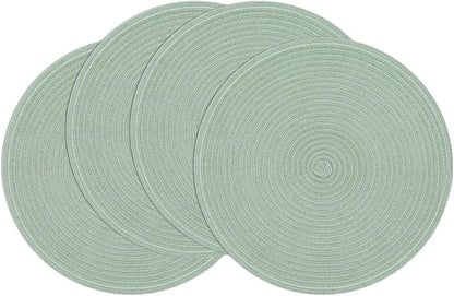 SHACOS Round Placemats Set of 4 Woven Braided Table Placemats 15 inch Cotton Polyester Place Mats Washable Table Mats Indoor Outdoor, Sage Green