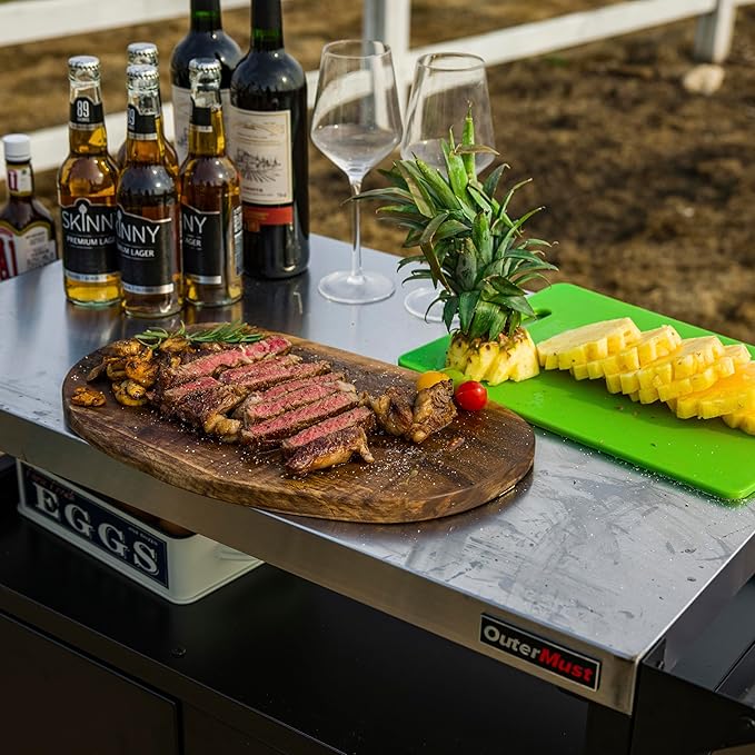 OuterMust Grill Table Outdoor Kitchen Cabinet, Moveable Outdoor Prep Table & Bar for Storage, Grilling and Pizza Oven, Multifunctional Silver & Black