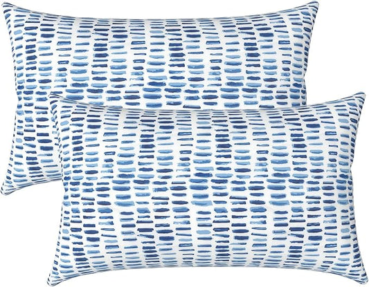LVTXIII Outdoor Lumbar Pillow Covers ONLY, Patio Decorative, Fluffy Fade-Resistant Cushion Cases for Home Balcony and Garden, 12x20 Inch, Pack of 2, Pebble Blue