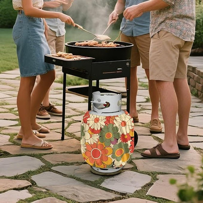 Flower Dual Propane Tank Cover Fits Standard 20 lb Tank Cylinde Travel Trailer Propane Covers with Elastic Slip in Gas Cover Water & Wear-Resistant for Outdoor and Indoor Use