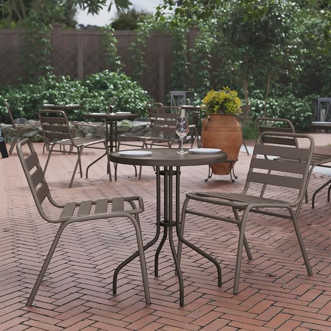 Flash Furniture 23.75 in Round Table, Bronze | Tempered Glass Top
