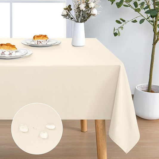 DWCN Rectangle Tablecloth - 60 x 84 Inch - Waterproof Stain and Wrinkle Resistant Washable Table Cloth, Decorative Fabric Table Cover for Kitchen Dining Room Party and Outdoor Use, Champagne