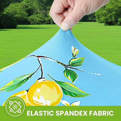 Smiry Spandex Fitted Tablecloth for 8 Foot Rectangle Tables, Washable Picnic Table Cover with Elastic, Stretch Reusable Table Cloth for Outdoor, Camping, Dining & Kitchen (Lemon, 30"x96")