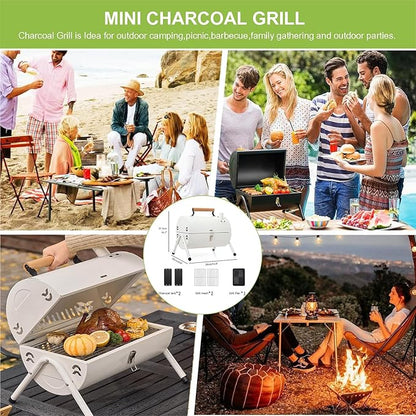 Portable Charcoal Grill,Small BBQ Grill with Smoker Double-Side Use,Mini Tabletop Barbecue Grill,Outdoor Charcoal Barrel BBQ Grill for Backyard Camping Picnics Compact Camping Grills
