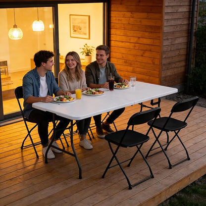 2 Pack 6ft Folding Table, Foldable Picnic Table Portable Table for Indoor Outdoor Use Heavy Duty Plastic Table Camping Table with Carry Handle for Party, BBQ, White