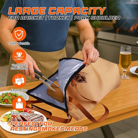 Reusable BBQ Blanket Bag, Insulated Meat Resting Bag, Large Capacity, Wide Mouth, Double Zipper, 21' L x 15' W x 7.8' H, Regular 21in