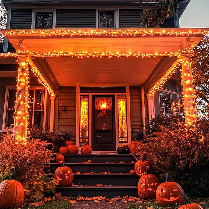 JMEXSUSS 250 LED Orange Lights for Halloween, 91.5ft Halloween Lights Indoor Outdoor Waterproof with 8 Modes, Connectable Orange String Lights for Yard Patio Party Holiday Decorations (Pack of 2)