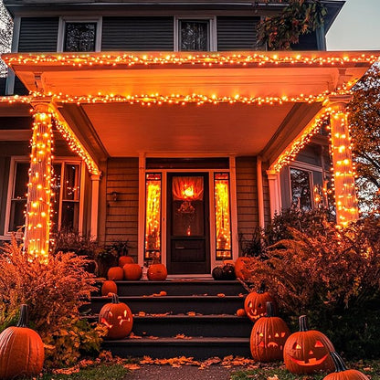 JMEXSUSS 250 LED Orange Lights for Halloween, 91.5ft Halloween Lights Indoor Outdoor Waterproof with 8 Modes, Connectable Orange String Lights for Yard Patio Party Holiday Decorations (Pack of 2)