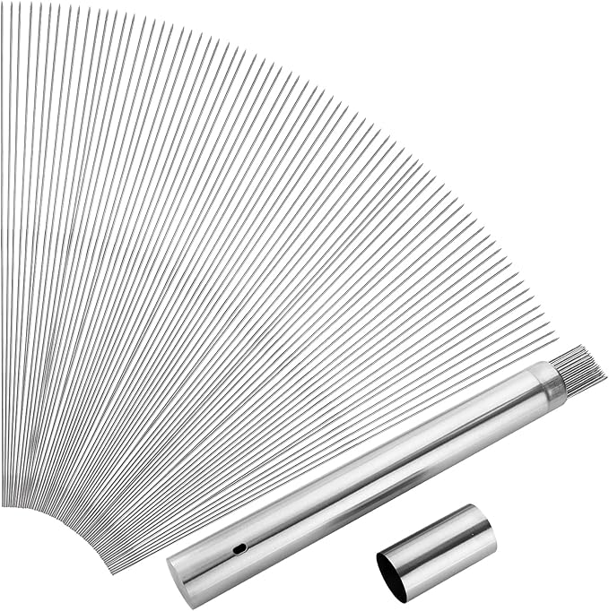 ZEAYEA 200 PCS Kabob Skewers, 13.4" Stainless Steel BBQ Sticks with Portable Storage Tube for Grilling, Metal Barbecue Skewer for Meat Shrimp Chicken Vegetable Outdoor Cooking