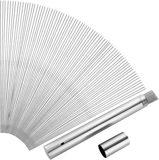 ZEAYEA 200 PCS Kabob Skewers, 13.4" Stainless Steel BBQ Sticks with Portable Storage Tube for Grilling, Metal Barbecue Skewer for Meat Shrimp Chicken Vegetable Outdoor Cooking