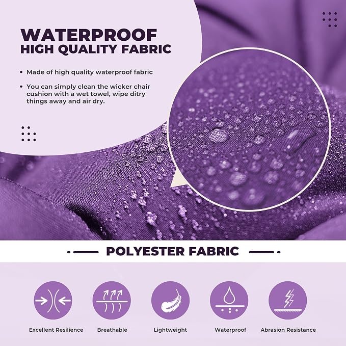 DANGHOOGY Wicker Chair Cushions, Waterproof Outdoor Loveseat Cushions for Patio Furniture, 3 Pieces Wicker Furniture Cushions, 1 Loveseat and 2 U-Shaped Cushions, Purple