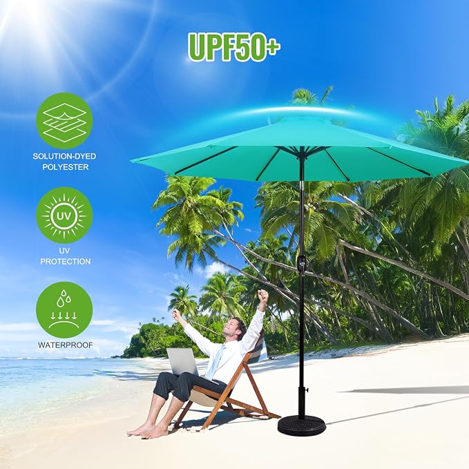 Backyard Expressions 9 ft. Patio Umbrella, Market Table Umbrella w/Tilt and Crank, 8 Ribs