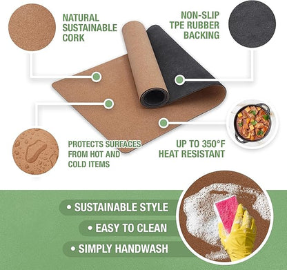 RIMONA'S Heat Resistant Table Runner - Waterproof, Trivet Runner, Heat Proof Table Protector, Trivet Table Runner, Ideal for Gifting, Mother-in-Law Gift, All-Natural Cork Table Runner