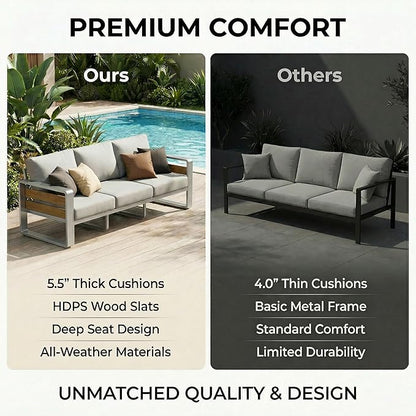 ZANDOR Aluminum Outdoor Patio Furniture-3-Seat with Table,Sliver | Rustproof,High weight capacity,Water-repellent,Washable Cover,All-Weather Resistant,Easy clean,for Poolside Backyard Deck