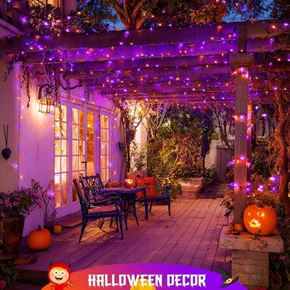 JMEXSUSS 2 Pack Solar Halloween Lights Orange and Purple, Total 200LED 66FT | Halloween Lights Outdoor Waterproof, 8 Modes Solar String Lights for Outside Patio Christmas Tree Yard Halloween Decor