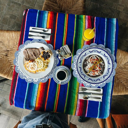 100 Pcs Blue Talavera Mexican Paper Placemats 13.5 Inch Cielito Lindo Party Decoration Disposable Scalloped Platos De Barro Mexicanos Paper Table Mat for Fiesta Wedding Baby Shower Party Decor