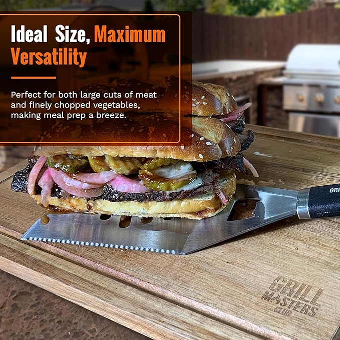 Grill Masters Club Premium Acacia Wood Cutting Board for Kitchen | Large Wooden Cutting Board with Juice Groove | Lightweight Grill for BBQ Masters, & Cooking Enthusiasts-Ideal for Gift
