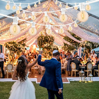 200Ft White String Lights for Outside Patio Light Waterproof with 104 Bulbs | 2200K Warm White,White Cord,Linkable bistro lights outdoor for Wedding Pergola Porch Backyard