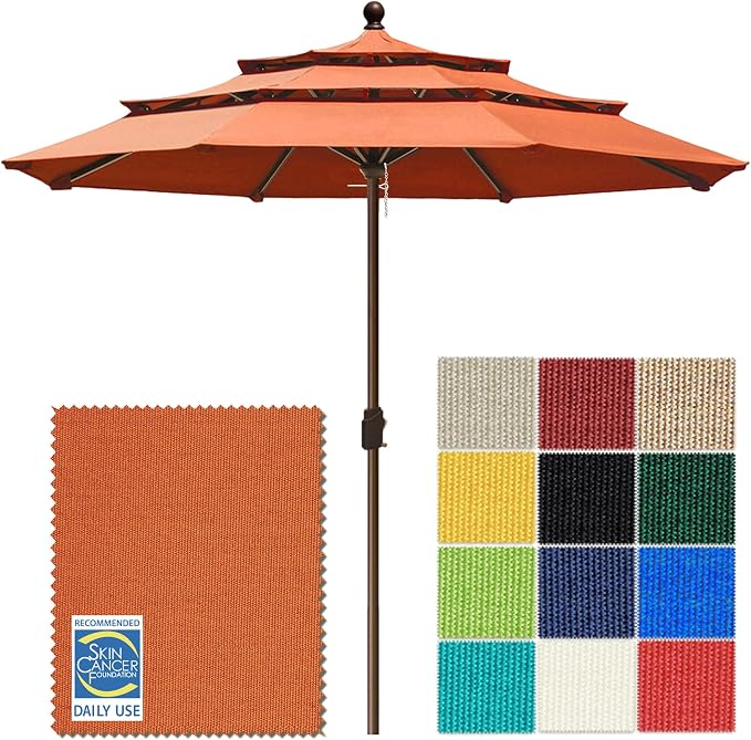 EliteShade USA 10-Year-Non-Fading 10ft 3-Tier Market Patio Umbrella, Commercial Grade Outdoor Table Umbrella with Crank Open, Windproof & UPF 50+ UV Protection, Heavy Duty Ventilation for Garden, Deck, Pool, Backyard, Beach & Bistro, No Tilt, Rust